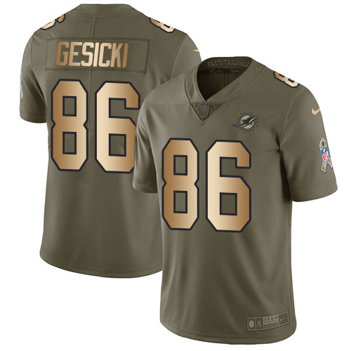 Nike Dolphins #86 Mike Gesicki Olive/Gold Men's Stitched NFL Limited Salute To Service Jersey